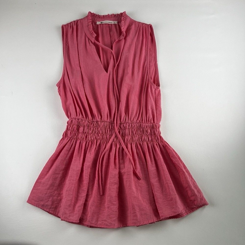 The Impeccable Pig Ruffle Sleeveless Top Pink Women's Sz M Boho - Picture 3 of 8